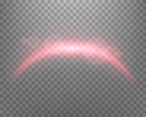 Red magic arch with glowing particles, sparkles and dots. Neon realistic energy flare arch. Abstract light effect on a black background. Vector illustration.