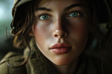 Beautiful Israeli Jewish girl military army uniform, young woman defender of law and order, Israeli army, conflict, terrorism, provocation, war - obrazy, fototapety, plakaty