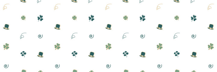 Seamless pattern with clover and green hats.