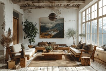 living room with neutral wood and white furniture inspiration ideas