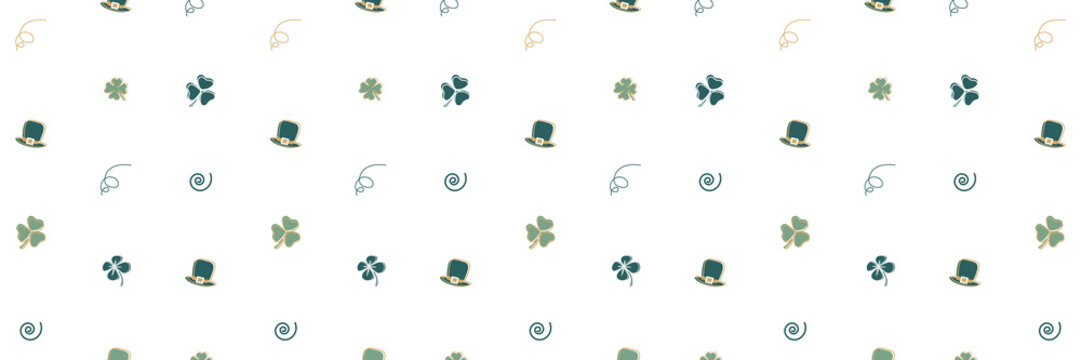 Seamless pattern with clover and green hats.