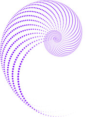 Random dotted, dots, halftone speckles concentric circle. Spiral, swirl, twirl element. Circular and radial lines volute, helix. Segmented circle with rotation.