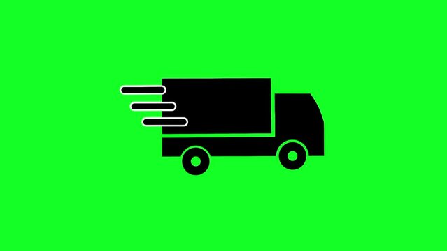 Animation of fast moving delivery truck with green screen background. The delivery truck moves to the right with white smoke.