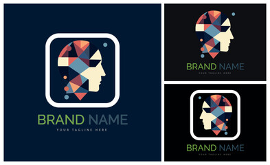 human face head mosaic style modern logo template design for brand or company