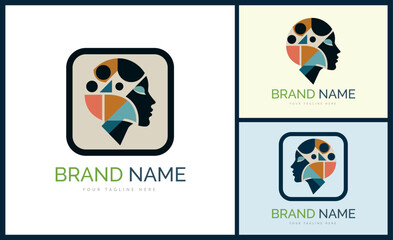 human face head mosaic style modern logo template design for brand or company