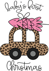 Baby Car, Baby's First Christmas PNG Sublimation Design Download Christmas Holiday, Baby Car with Christmas Tree PNG Sublimation, My first Christmas