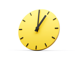 3d Simple Yellow Round Wall Clock 1 O'Clock One O'clock On White Background 3d illustration