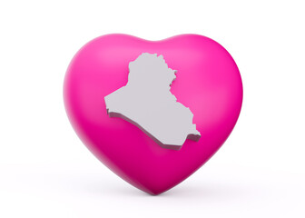 3d Pink Heart With 3d White Map Of Iraq Isolated On White Background 3d illustration