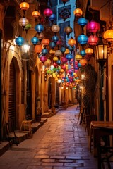 Vibrant Ramadan lanterns lighting up the evening bazaar