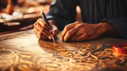 Artist focused on traditional Islamic calligraphy