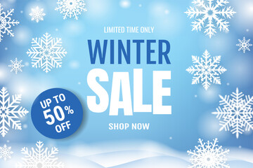 Winter Sale Banner And White Podium And Snowflake
