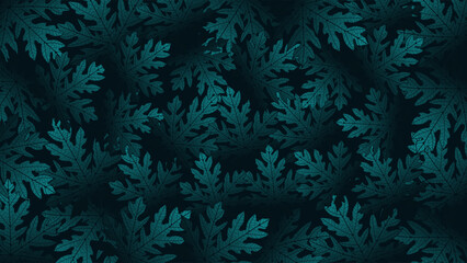 Fototapeta na wymiar Dark turquoise botanical vector background with unusual leaves. Botanical card, poster, banner, cover, wallpaper