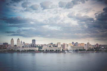 Fototapeta na wymiar Landscape of the Dnieper city near the river, Dnepr city Ukraine