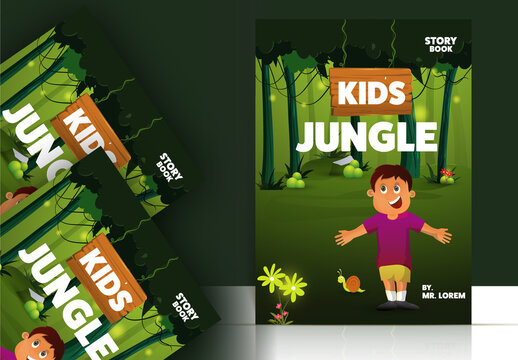 Book Cover Design of Kids Jungle in Green Color.