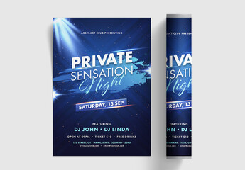 Private Sensation Night Party Flyer Design in Blue Color.