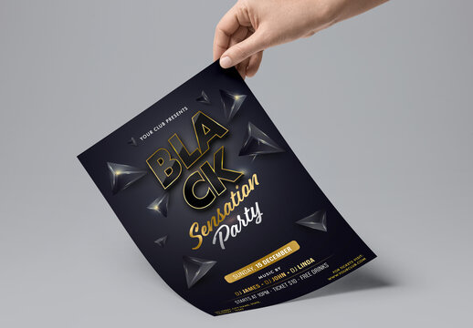Black Sensation Party Flyer Presentation With 3D Triangle Shapes