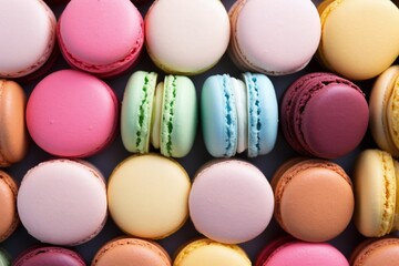 Obraz premium A vibrant array of pastel macaroons entice with their sweet confectionery charm