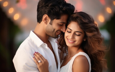 Fototapeta premium young beautiful indian smiling couple embracing in love