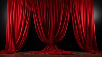 Red velvet curtain on dark background. 3d render illustration mock up