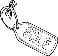 line drawing of a sale tag with a knotted string