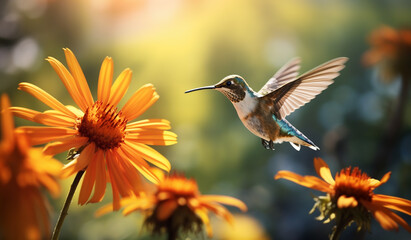 Fototapeta premium A humming bird flying over a flower. Generative AI 