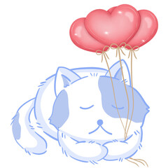 Cat with red balloons