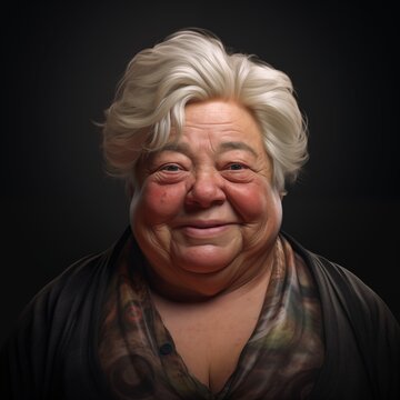happy smiling kind fat middle-aged woman, overweight 
old granny