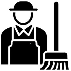 Janitor with a broom vektor icon illustation
