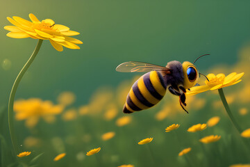 Bee flying towards a flower. Generative AI