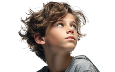 Boy's Thoughtful Face On Isolated Background