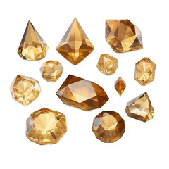 set of yellow diamond gemstones isolated on white or transparent background 