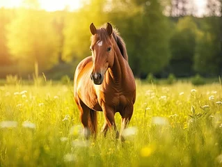 Crédence de cuisine en verre imprimé Prairie, marais horse in the meadow