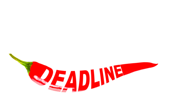 DEADLINE. Creative text on red hot chili pepper. Transparent background. PNG