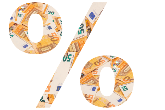 Interest, TAX, written in creative text on a background of paper money. Transparent background. PNG