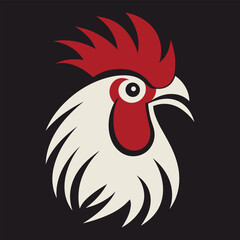 Rooster, chicken head vector illustration isolated on black background, chinese zodiac sign, horoscope