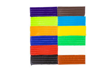 Naklejka premium Multicolored plasticine, kids plasticine in the form of cubes and strips. Transparent background. PNG