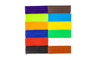Multicolored plasticine, kids plasticine in the form of cubes and strips. Transparent background. PNG