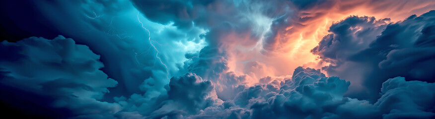 dramatic sky, storm clouds, flashing lightning, thunderstorm eve - obrazy, fototapety, plakaty