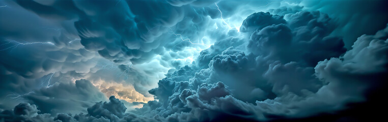 blue storm clouds, epic clouds and divine lighting, sparkling lightning