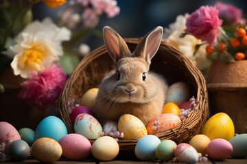 Fototapeta na wymiar Easter. Happy easter. Easter eggs. Easter bunny. Background for Easter. Decorated eggs for Easter.