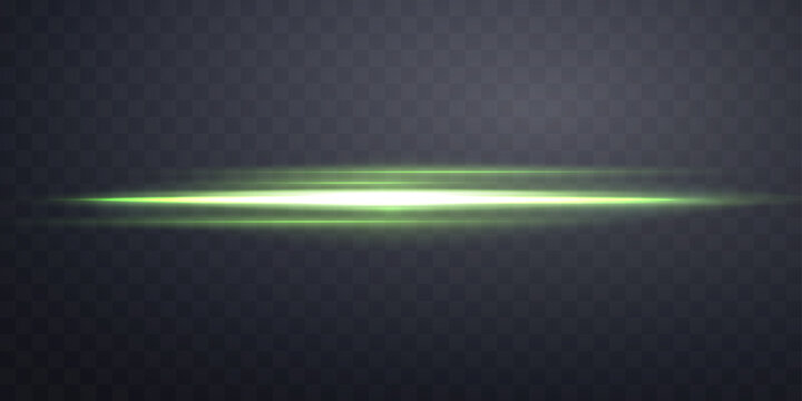 Green lens flare. Isolated on transparent background. Sun flash with rays or spotlight. Green glow flare light effect. Vector illustration.