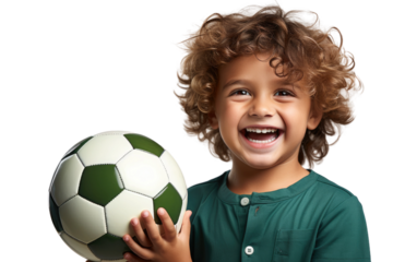 Soccer Joy in the Young Hands On Isolated Background