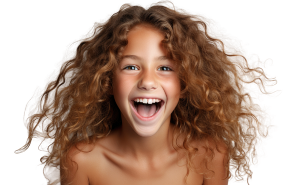 Girl's Face Grinning Innocence On Isolated Background