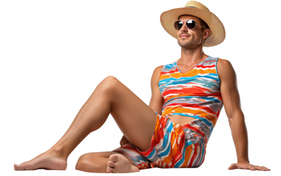 Man in Striped Swimwear On Isolated Background