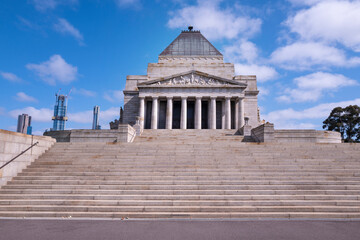 The Shrine of Remembrance, a war memorial built in 1934 to honor all Australians who have served in any war, in classical style, based on the Tomb of Mausolus at Halicarnassus, Melbourne, Dec. 2019