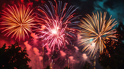 Firework display countdown on New year eve, celebrate new year and independence day concept background. 