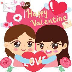 LGBTQ valentines couple lover love cute set 