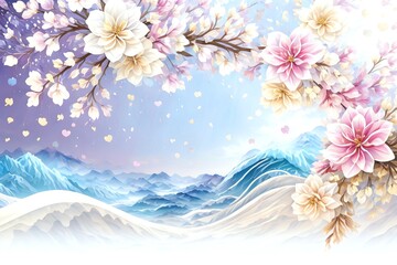 花と波のアブストラクト背景