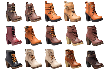 Female shoes collection isolated on a Transparent background. Generative AI