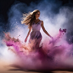 woman in a dress in the fog